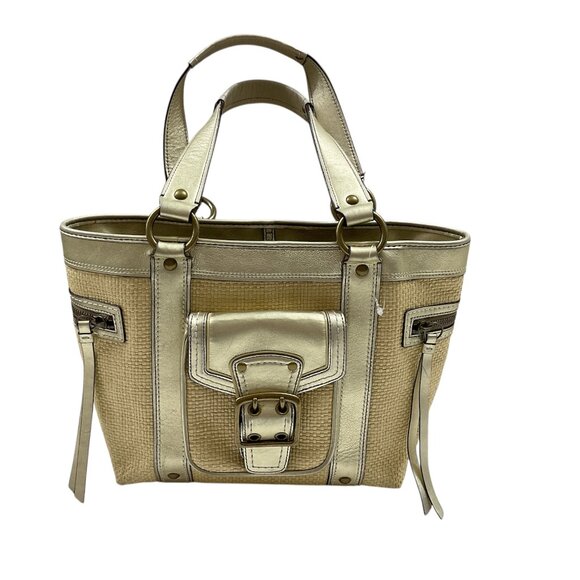 Coach Vintage Legacy Tote - Straw & Leather - Gold and Cream - Picture 1 of 11